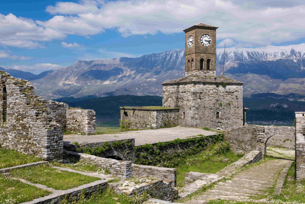 Gjirokastër Castle backdrop mountain