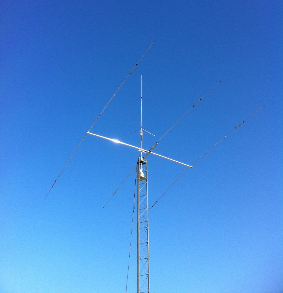 HF Yagi antenna tower & a collinear vertical