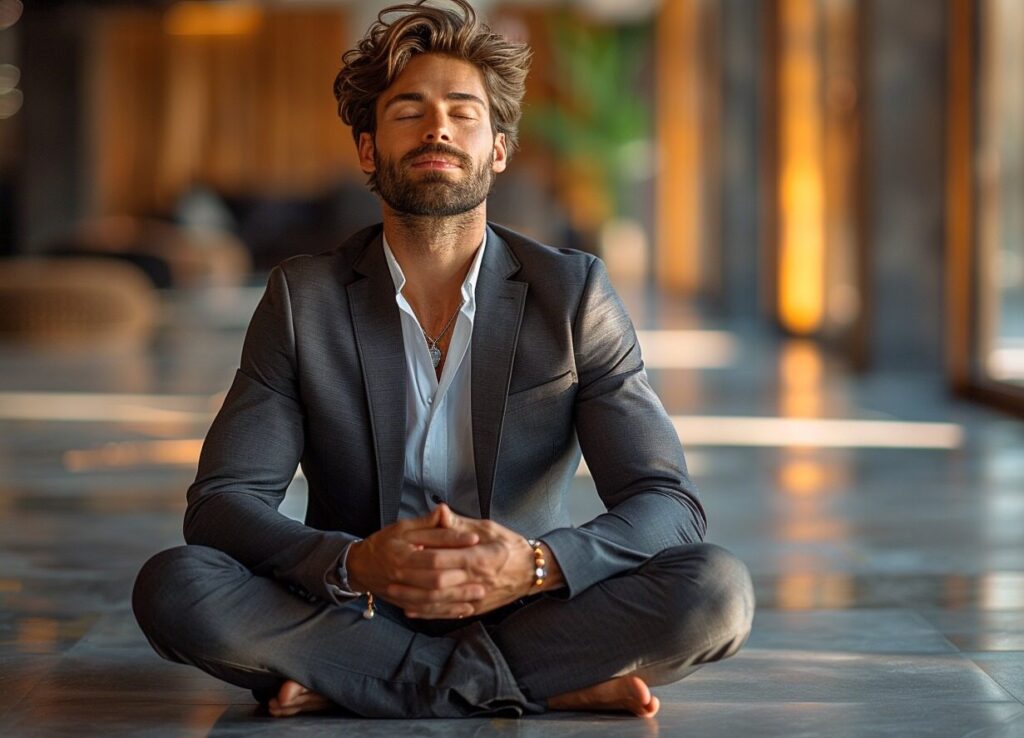 corporate executive meditating