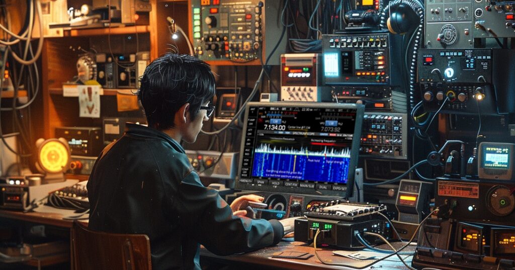 ham-radio-operator-working-on SDR-radio